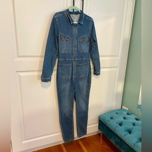 Free People long sleeve denim zip front romper jumpsuit size XL